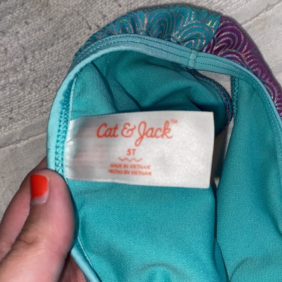 EUC Cat & Jack mermaid ruffle (tulle-like) bikini purple/silver/green, 5T 🧜♀️ - Picture 4 of 10